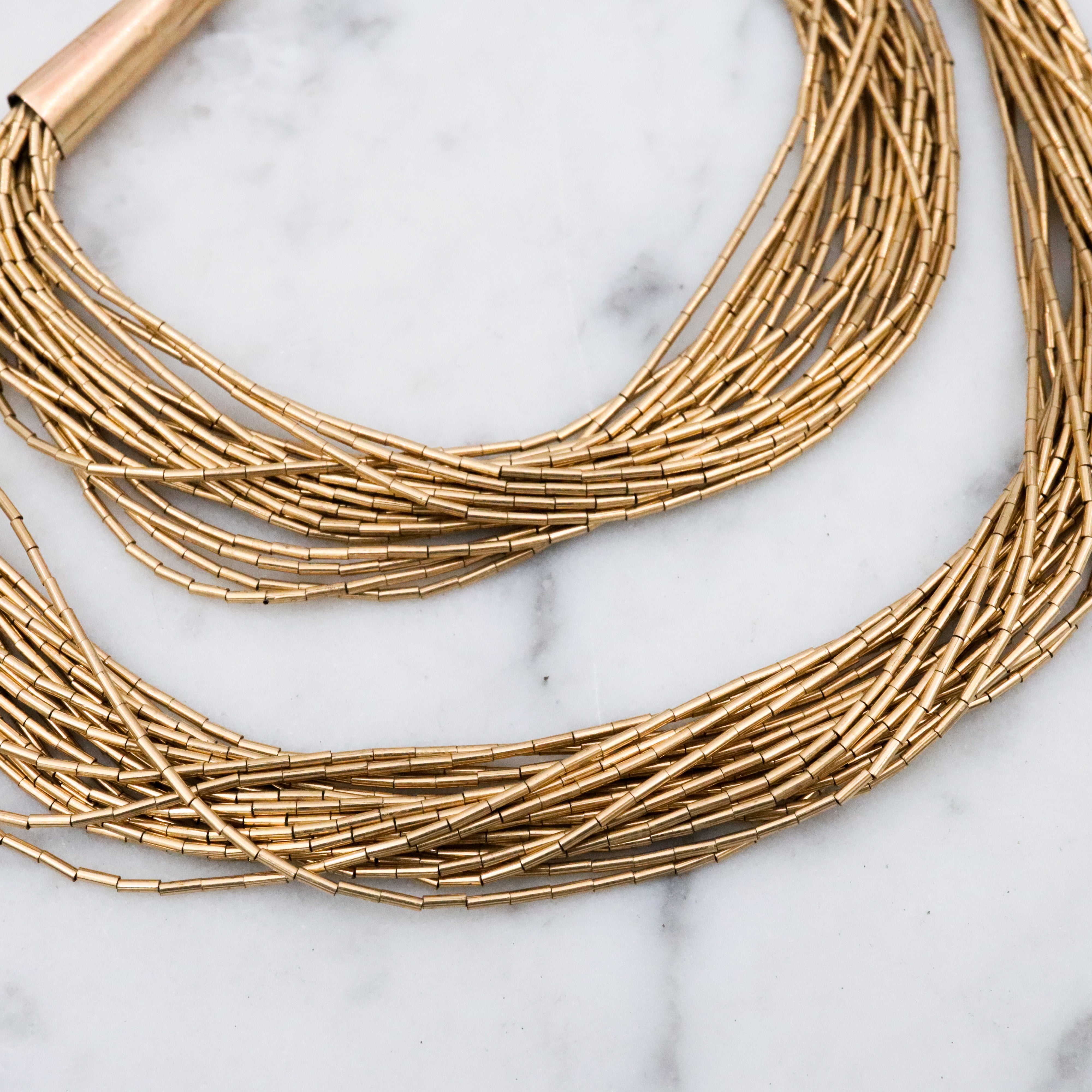Retro Native American multi strand liquid gold filled necklace, 17"